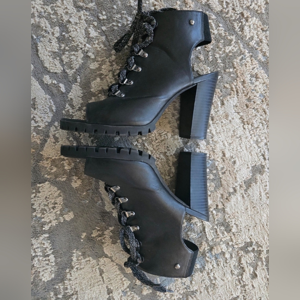 🖤 Vera Wang Black Chunky heel open toe booties heels size 9 - Picture 5 of 11